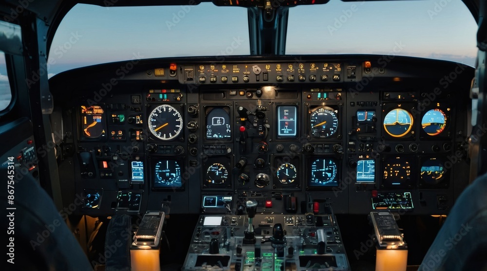 Obraz premium Airplane captain starting engine with power buttons