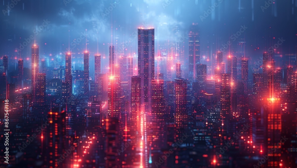 Fototapeta premium Futuristic Cityscape with Neon Lights
