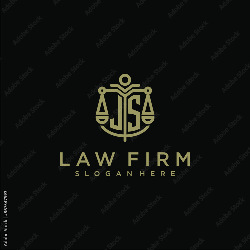 JS initial monogram logo for lawfirm with scale vector design JS initial monogram logo for lawfirm with scale vector design