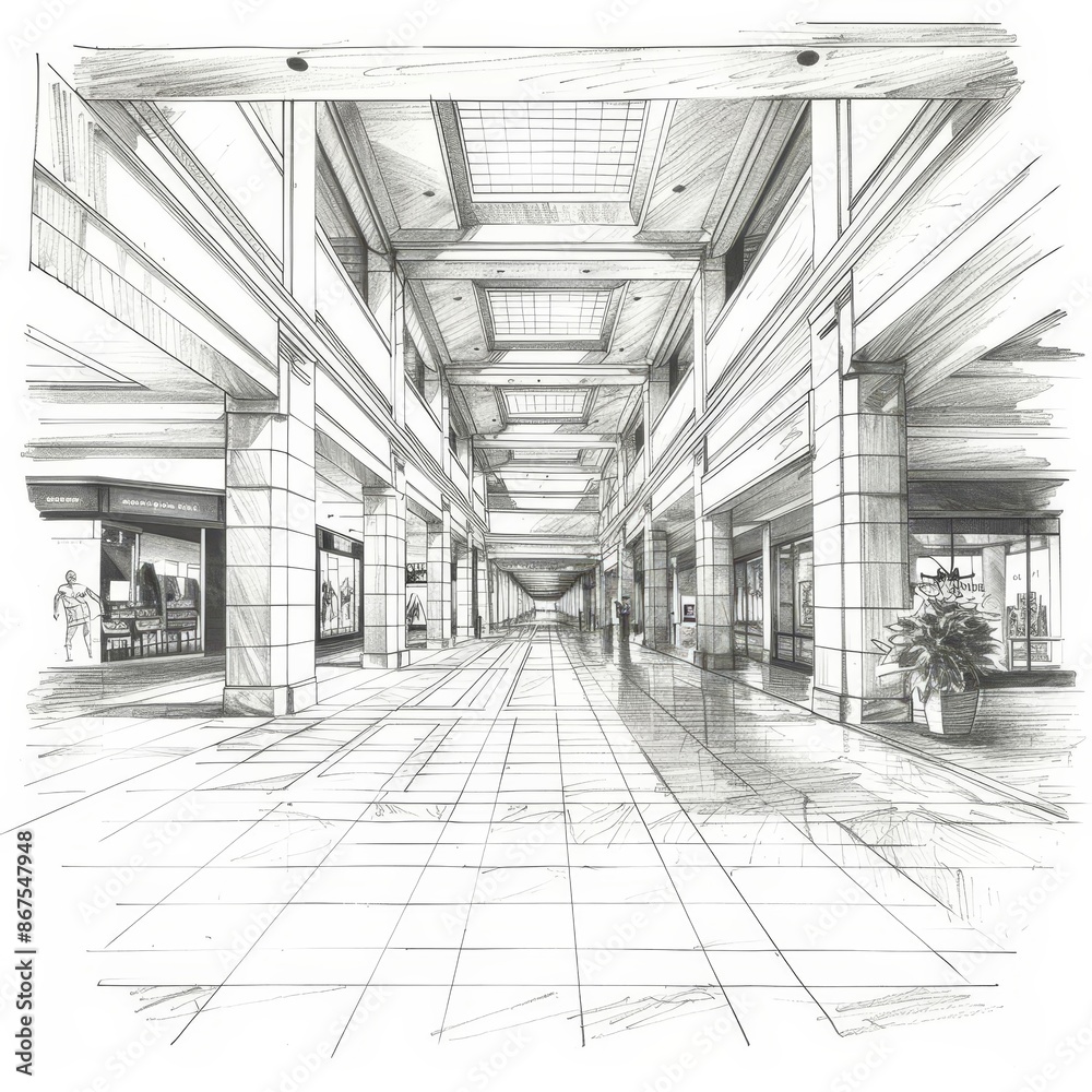 Artistic sketch frame, creative mall display, soft focus, handdrawn style, space for text