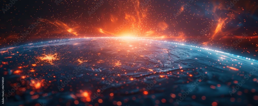 Fototapeta premium Earth Illuminated with Red and Blue Glows