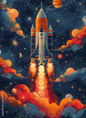Illustration of rocket in space