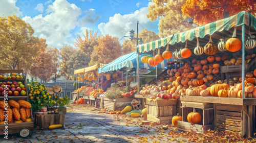 Sunny Autumn Market with Fresh Produce