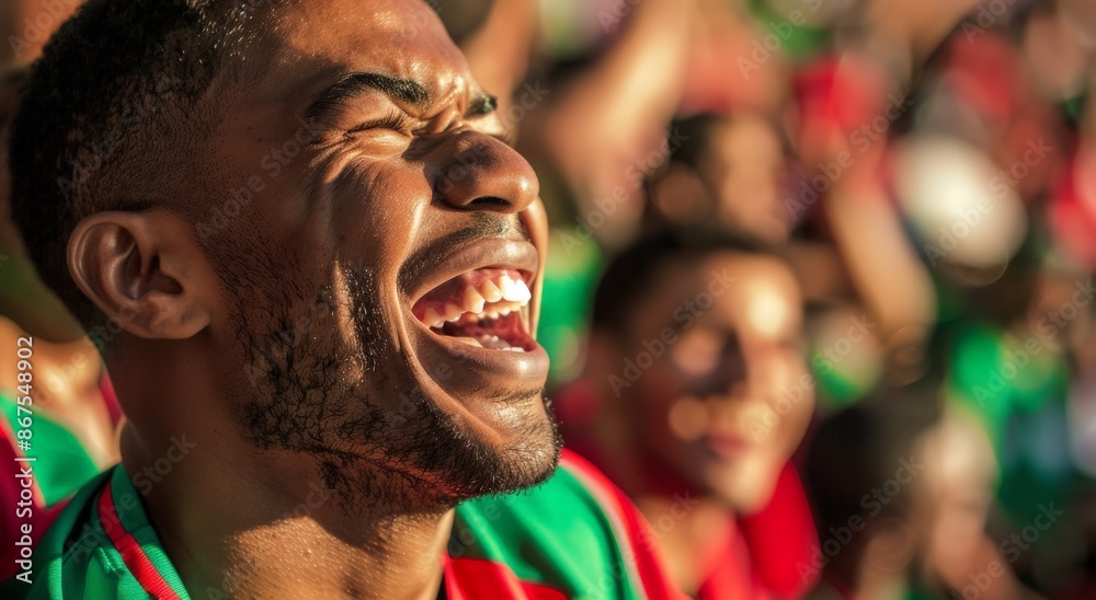 Jubilant Soccer Fan in Stadium Crowd