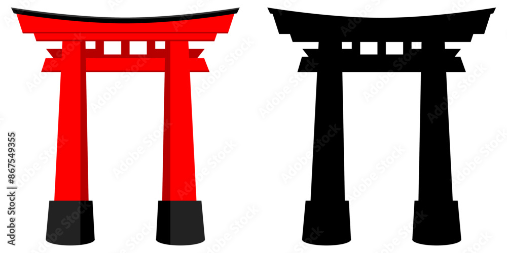 Torii gate, Japanese tradition Shinto, logo of Japanese, shadow Torii gate, Japanese tradition Shinto, logo of Japanese, shadow