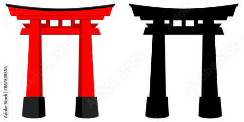 Torii gate, Japanese tradition Shinto, logo of Japanese, shadow 
