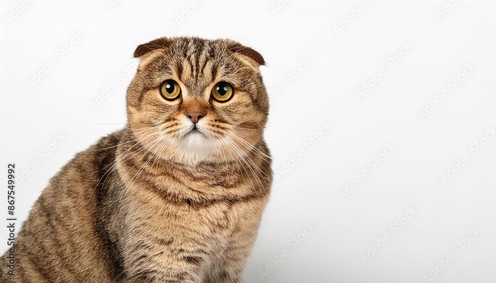 Obraz premium Scottish Fold is a distinctive breed of domestic cat characterised by a natural dominant gene mutation associated with osteochondrodysplasia causing the ears to fold. isolated on white background