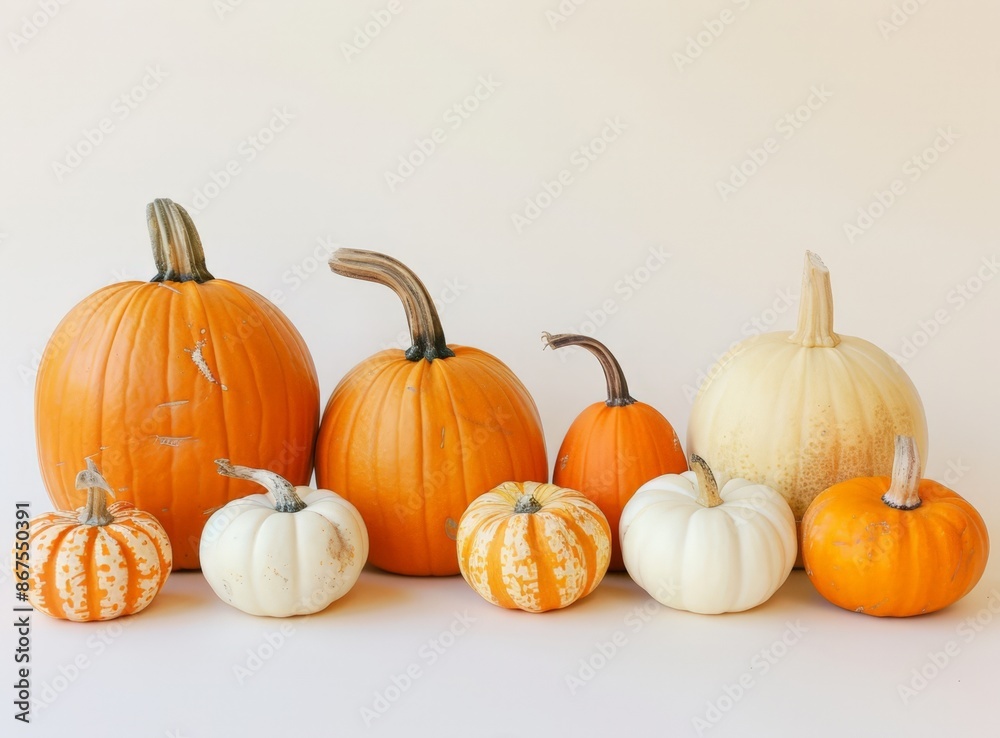 Obraz premium Autumn Harvest Pumpkins: Large, Medium, and Mini Squash Arrangement