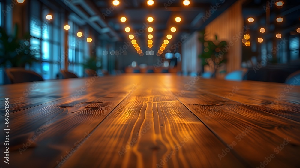 Wooden table in the boardroom in corporate environment. Empty spacious meeting table for product display on Blurred background of a conference room, Corporate room Wooden table in the boardroom in corporate environment. Empty spacious meeting table for product display on Blurred background of a conference room, Corporate room