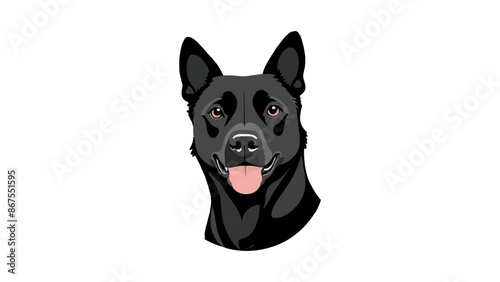 portrait of a black dog in vector, vector dog face with tongue