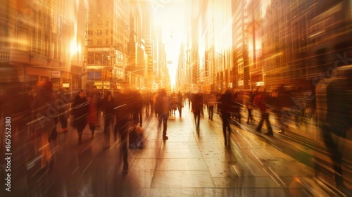 Wallpaper Mural Busy City Street at Sunset with Blurred People and Buildings Torontodigital.ca