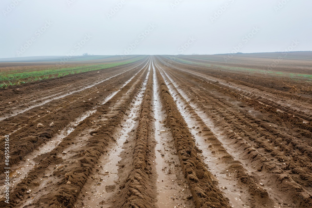 A field of dirt with a few plants in it