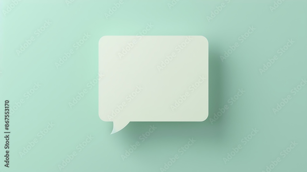 Distinct speech bubble, white and square, on a soothing pale mint background.