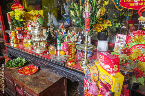 oi An, Vietnam - 8 Feb, 2024: Interior of the Quan Cong Temple. Hoi An Ancient Town, Quang Nam Province photo