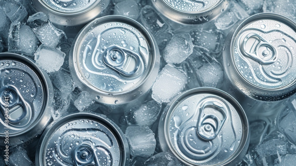 top of aluminium Soda cans with water drops top of aluminium Soda cans with water drops