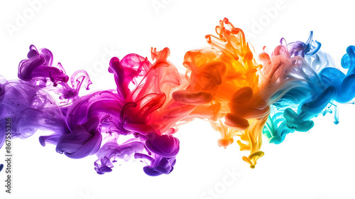 multi Colored ink swirling in water on a white background