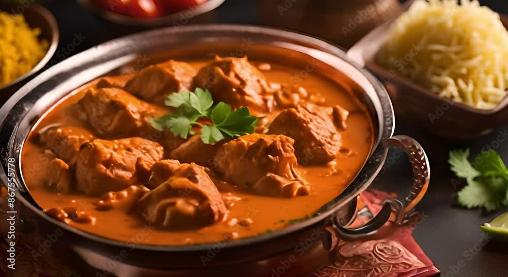 A delicious Indian dish featuring butter chicken curry A delicious Indian dish featuring butter chicken curry