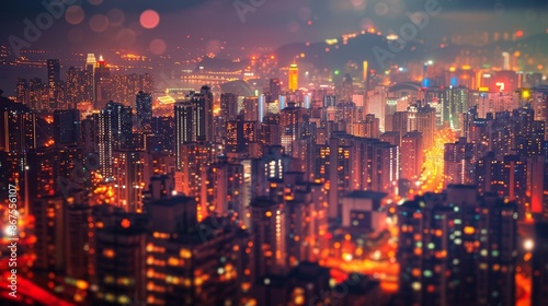 Wallpaper Mural Vibrant Night Cityscape with Illuminated Skyscrapers and Lights Torontodigital.ca