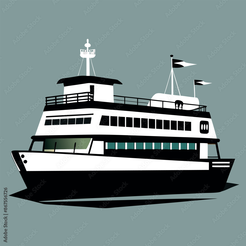 Obraz premium Bold and thick lines create a monochrome masterpiece in this Inked Waters Tug Boat Tattoo Coloring Page. 