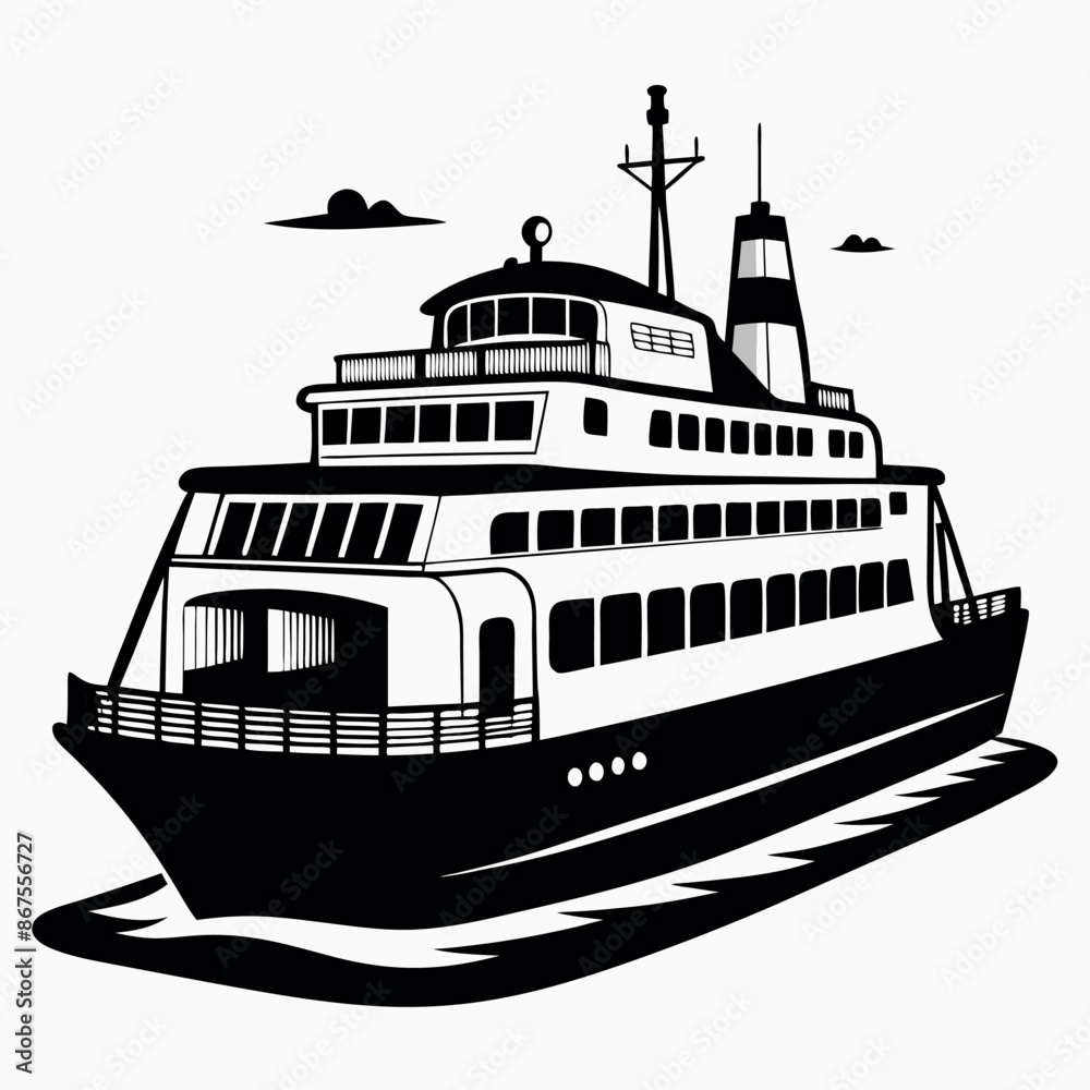 Obraz premium Bold and thick lines create a monochrome masterpiece in this Inked Waters Tug Boat Tattoo Coloring Page. 