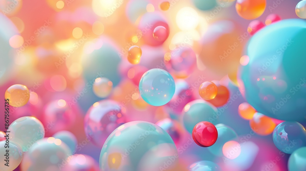 An artwork features vibrant 3D spheres on a blurred pastel gradient, creating a modern dreamy aesthetic An artwork features vibrant 3D spheres on a blurred pastel gradient, creating a modern dreamy aesthetic