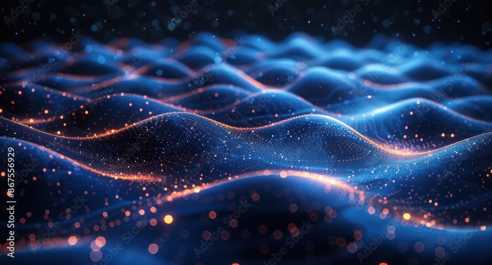 Obraz premium Abstract Digital Waves with Glowing Particles