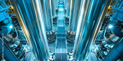 Hightech nuclear facility housing uranium enrichment machinery for energy production. Concept Nuclear Energy, Uranium Enrichment, High-tech Facility, Energy Production, Machinery