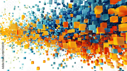 blue and orange pixels abstract background design isolated on white background