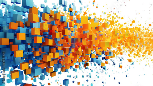 blue and orange pixels abstract background design isolated on white background