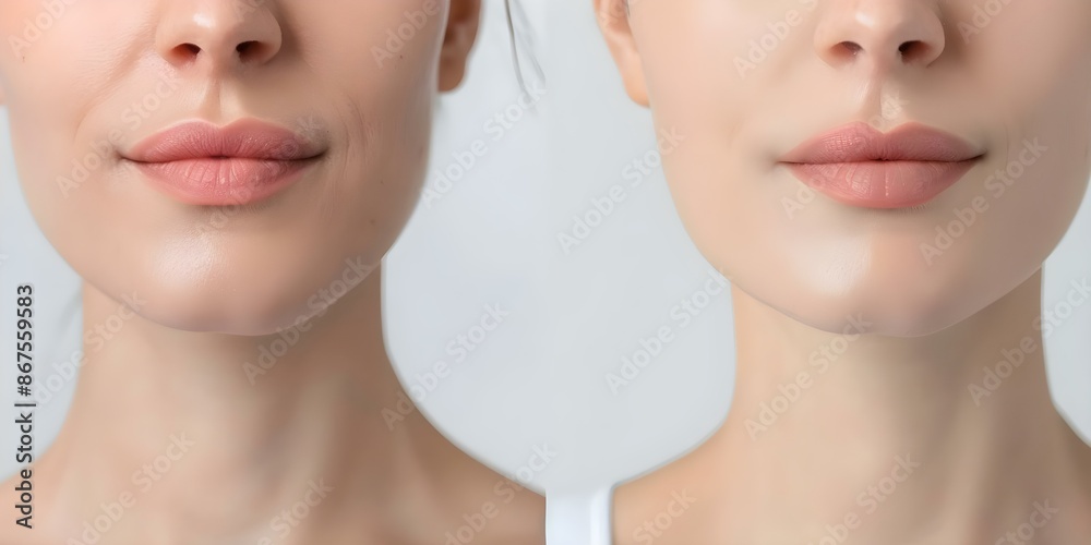 Before and after lip filler treatment showcasing ideal beauty in cosmetic industry. Concept Lip Filler Transformation, Beauty Enhancement, Cosmetic Procedures, Before and After Comparison Before and after lip filler treatment showcasing ideal beauty in cosmetic industry. Concept Lip Filler Transformation, Beauty Enhancement, Cosmetic Procedures, Before and After Comparison