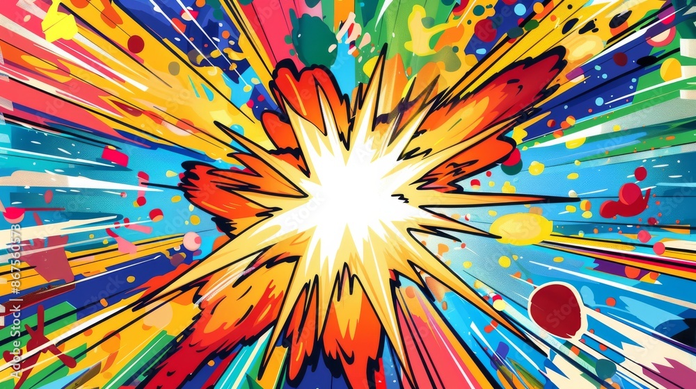 Explosion of colors in a comic book style, vibrant and energetic abstract concept