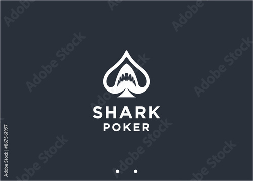 spade with shark logo design vector silhouette illustration