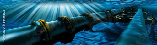 Ocean pipelines with buoyancy control modules, industrial infrastructure, subsea stability