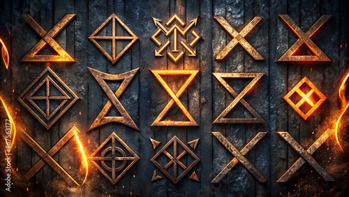 Wikinger Hintergrund - Alte Runen und Symbole - Holzkunst, Nordische Mythologie und Kultur