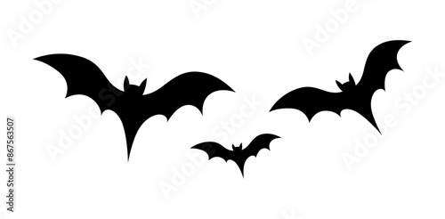 Bat silhouettes flying isolated on white background, Halloween decoration. Vector illustration