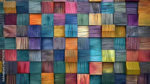 colorful bright wood texture background with mosaic wood veneer tiles scales