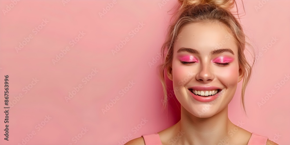 A cheerful blonde girl with makeup following a beauty salon appointment. Concept Beauty and Fashion, Blonde Hair, Makeup Transformation, Before and After, Salon Experience