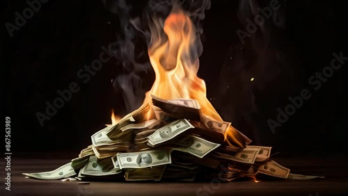 a pile of money on fire with burning 