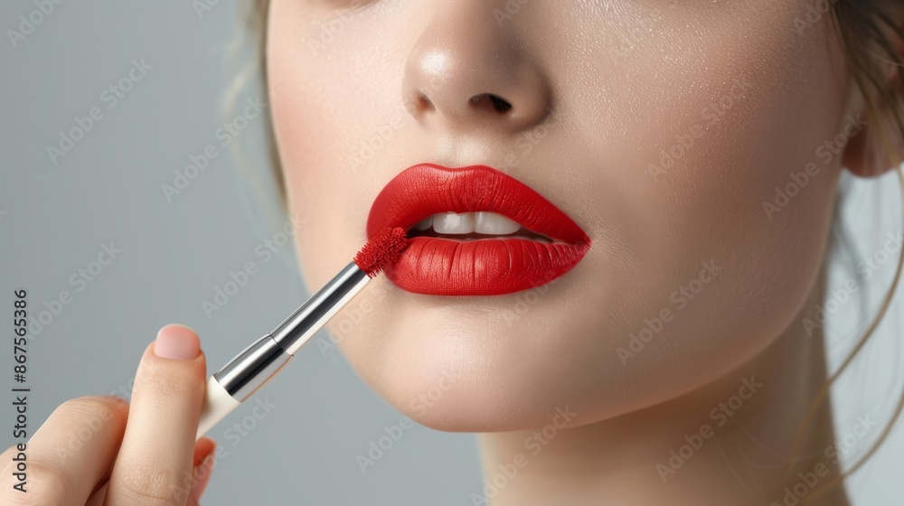Obraz premium Woman Applying Red Lipstick