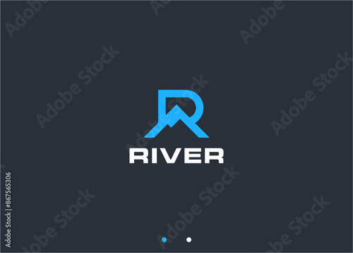 letter r with mountain logo design vector silhouette illustration