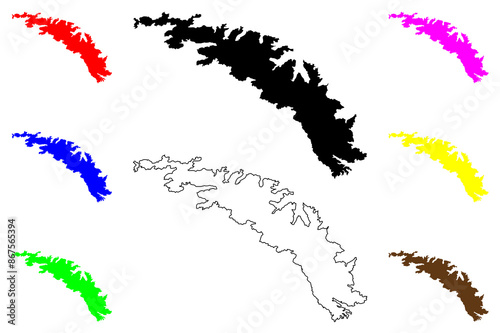South Georgia island (South Sandwich Islands, South and Latin America, United Kingdom of Great Britain and Northern Ireland, British Overseas Territory) map vector illustration, scribble sketch map