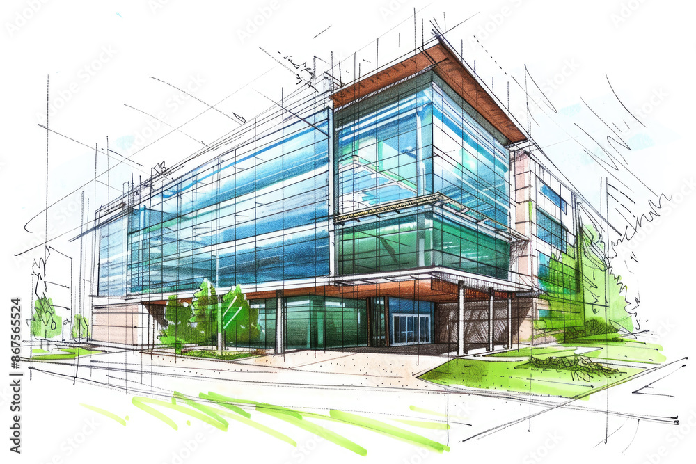 Modern office building project under construction being designed by architect Modern office building project under construction being designed by architect