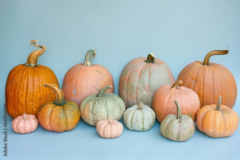 Autumn Harvest: Seasonal Pumpkins in Shades of Orange and Green