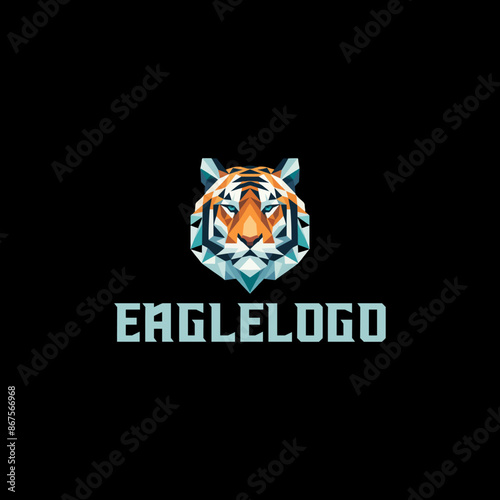 Vector polygonal tiger illustration. Low poly style tiger head made by color triangles and strait lines.