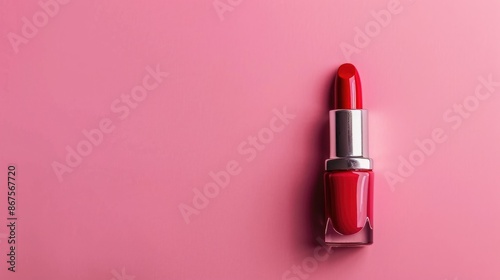 Red nail polish on pink backdrop with empty space