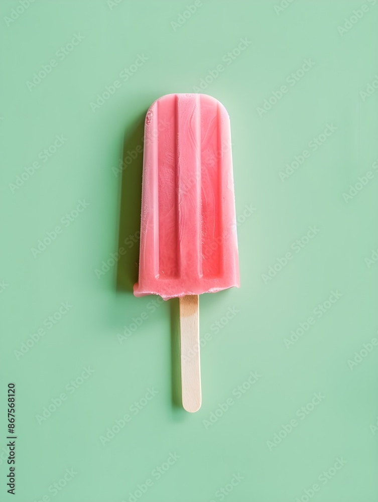 Light Pink Popsicle on a summery green Background with Copy Space Light Pink Popsicle on a summery green Background with Copy Space