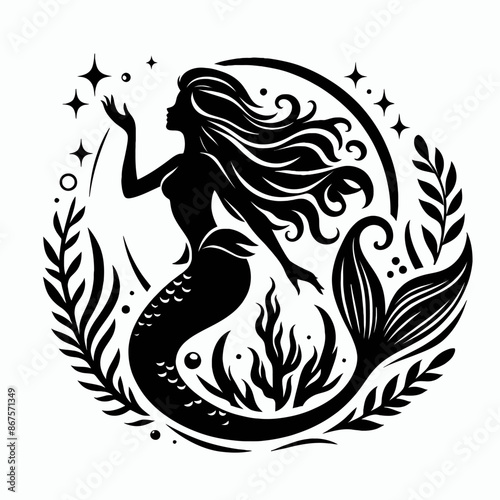 Mermaid silhouette vector style with white background