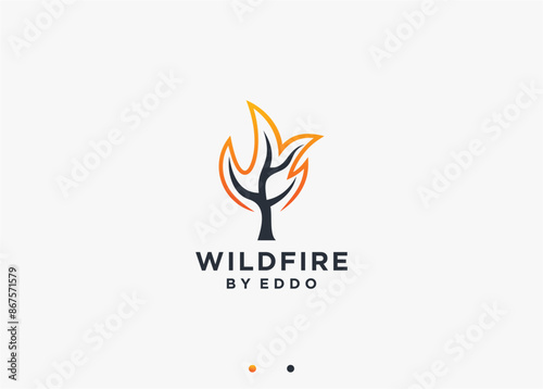 tree with fire logo design vector silhouette illustration