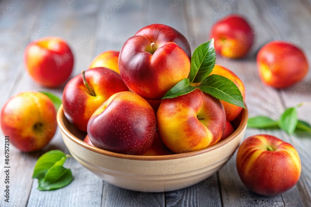 Nectarines in a bowl on a light background, close up Nectarines in a bowl on a light background, close up