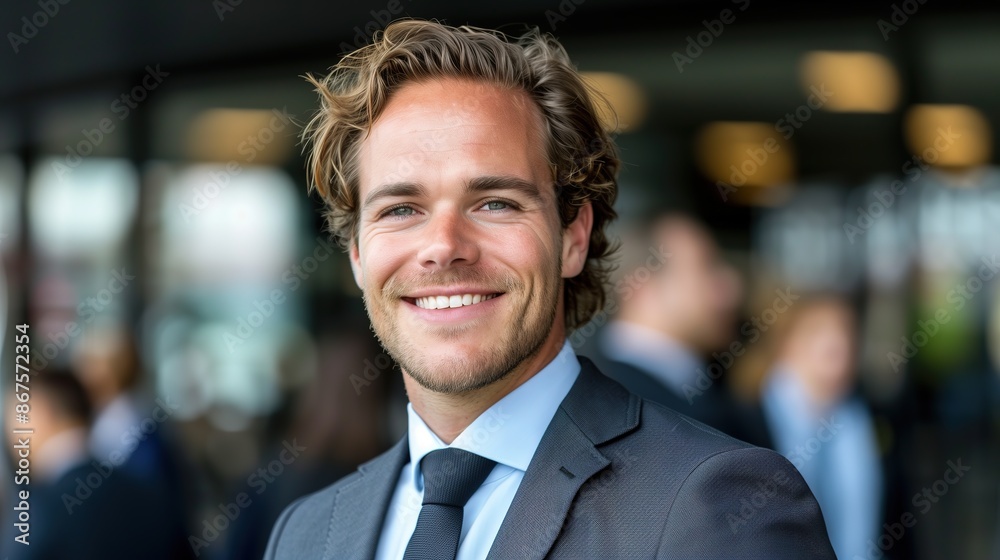 Smiling Young Businessman in Suit, Professional Portrait with Office Background
Smiling Young Businessman in Suit, Professional Portrait with Office Background